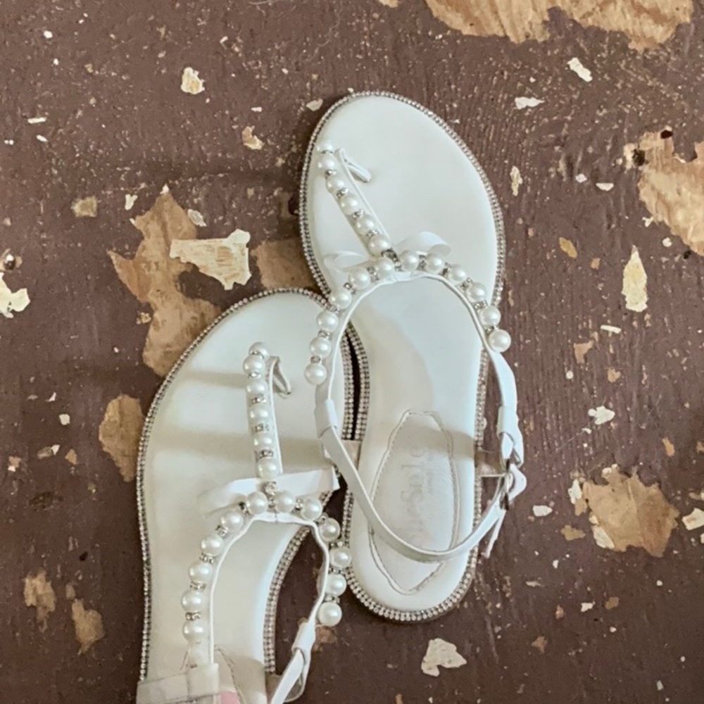 Pearl-Embellished White Sandals